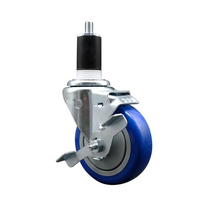 Service Caster 4'' Blue Poly Swivel 1-1/2'' Expanding Stem Caster with Brake SCC-EX20S414-PPUB-BLUE-TLB-112